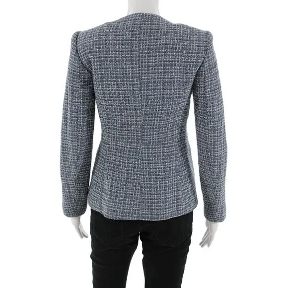 Zara Women Checked Cotton Blend Blazer Button Crew Neck Long Sleeve Size S - Picture 3 of 4